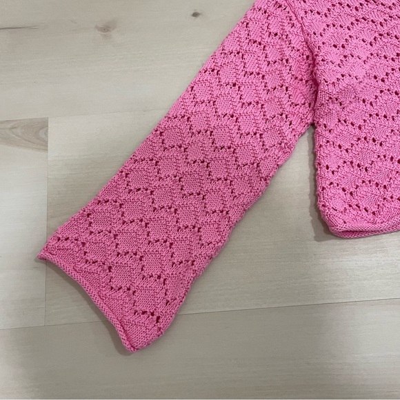 NWT Zara Girl's 5-6 Open Knit Cardigan Sweater Pink Button Down V Neck - Picture 4 of 11